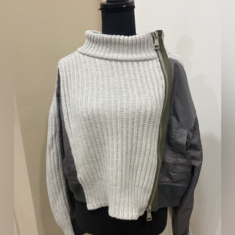 Dear John Cream Ribbed Turtleneck Sweater with Zip Detail